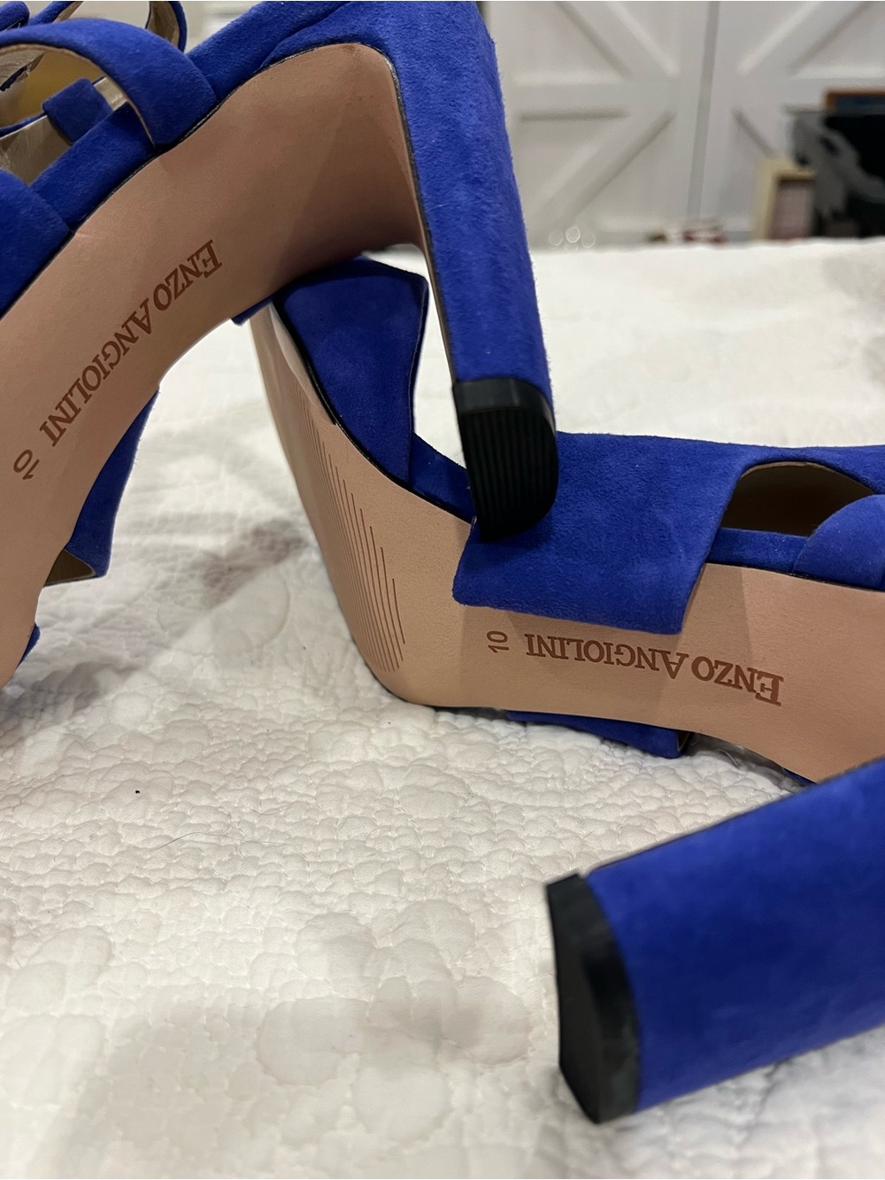 Enzo Angiolini Cobalt Blue Suede Block Heel Sandals - Picture 4 of 5